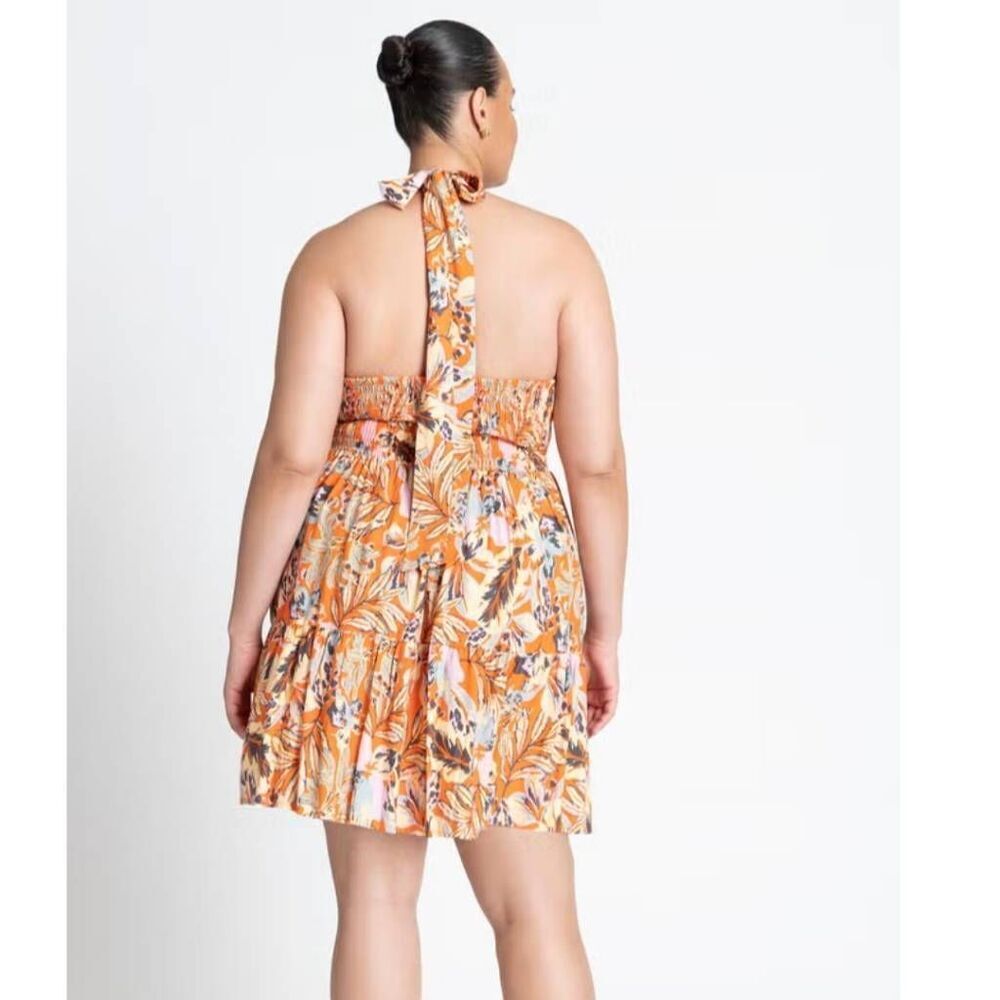 NWT Eloquii Plus Size 22 Halter Flare Mini Dress with Tie Back in Luxe Tropics - Picture 2 of 4